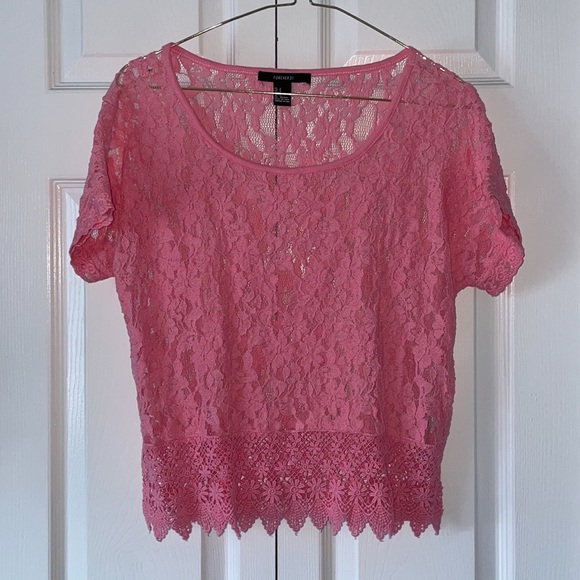 Forever 21 Tops - Forever 21 Sheer Floral Lace Crop Top